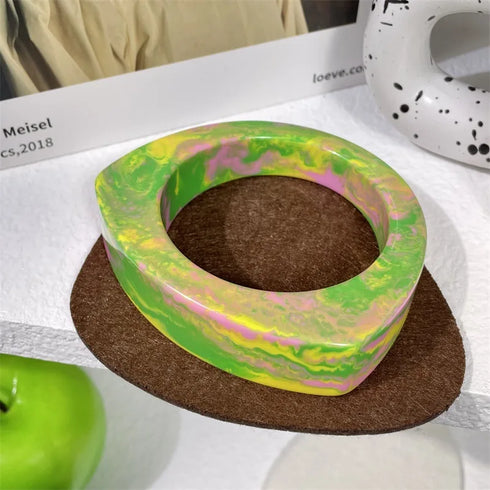 Elegant Gradation Green Resin Wide Cuff Bracelet