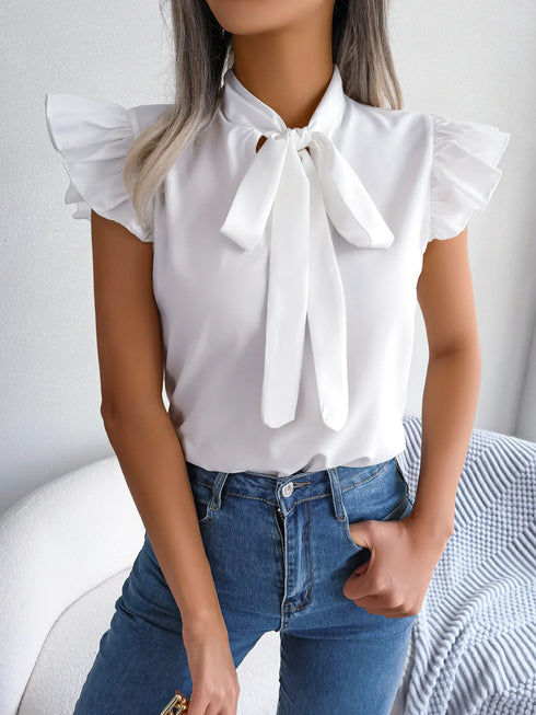 Women's Ruffle Short Sleeve Chiffon Blouse
