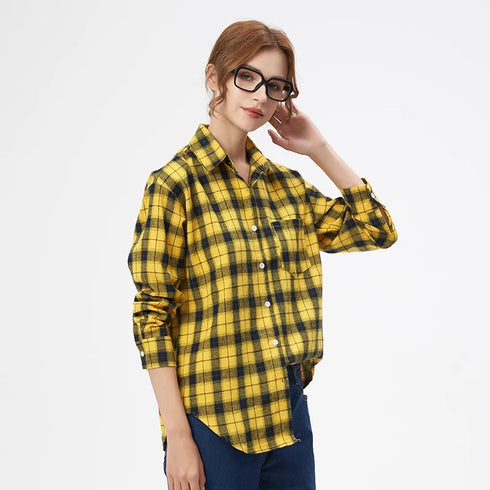 Loose Women's Plaid Shirt - Long Sleeve Casual Blouse