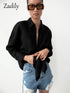 Zadily Minimalist Full Sleeve Oversize Black Women Basic Shirt Button Up Loose Woman Tuic Blouses 2025 Autumn Female Long Tops
