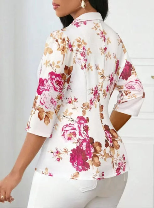 Floral Printed Autumn Blazer with Three Quarter Sleeves