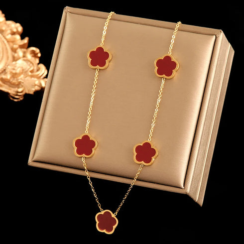 GANEMLY Gold Five-Leaf Clover Pendant Necklace
