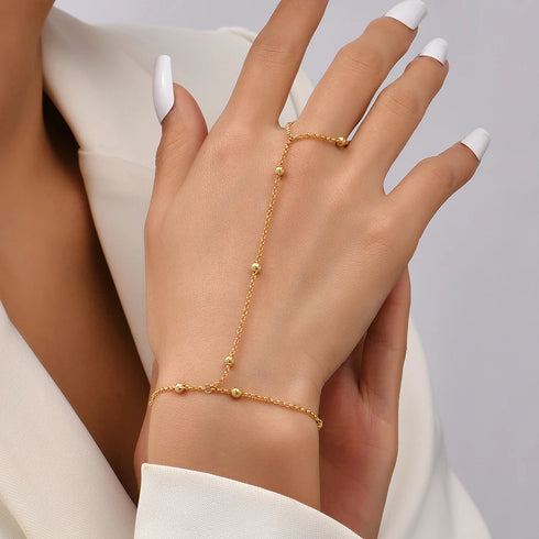 Creative Gold Chain Bracelet Finger Rings for Women
