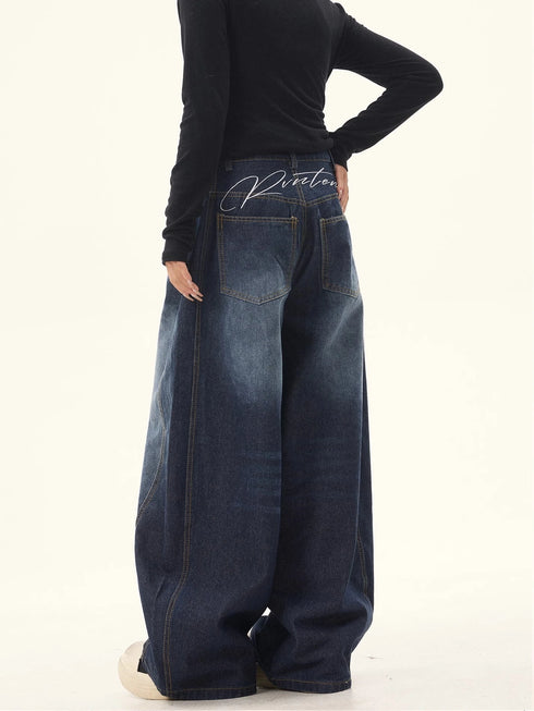 Casual Women's Vintage Wide Leg Cargo Jeans