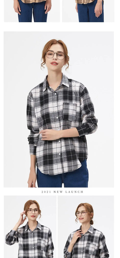 Loose Women's Plaid Shirt - Long Sleeve Casual Blouse