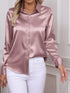 Elegant Turn-down Collar Button-front Satin Long Sleeve Women's Shirt for Daily Commute And Business Casual Wear