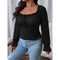 Plus Size Long Sleeve V-Neck Top in Black