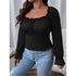 Plus Size Long Sleeve V-Neck Top in Black