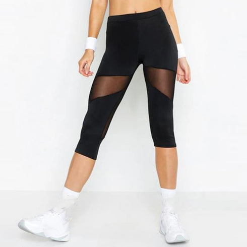 Black Mesh Patchwork Fitness Leggings for Women