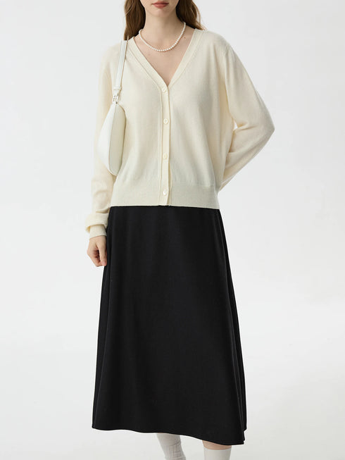 Wool High Waisted A-line Skirt for Women