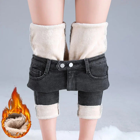Women's High Waist Thermal Denim Jeans