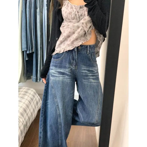 Vintage Curved Hem Wide Leg Jeans for Women
