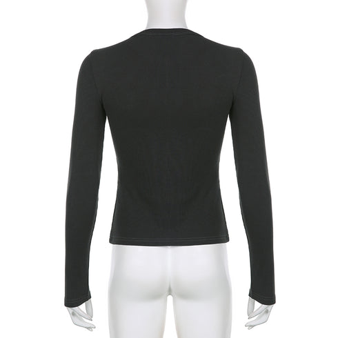 Y2K Slim Fit Brown Crop Top with Button Detail