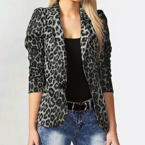 ZANZEA Leopard Print Lightweight Blazer for Women
