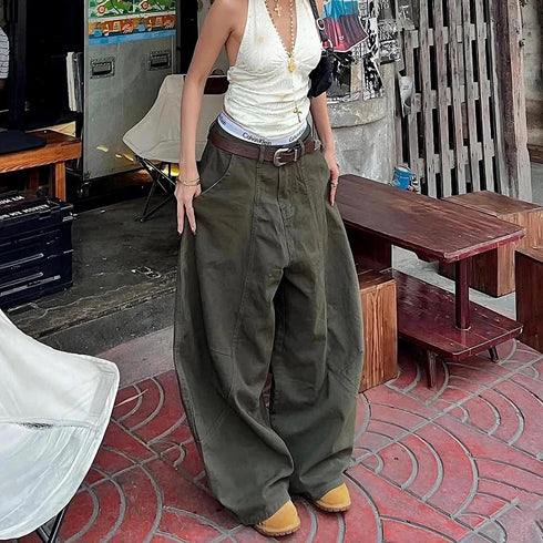 Women’s Green Baggy Denim Trousers
