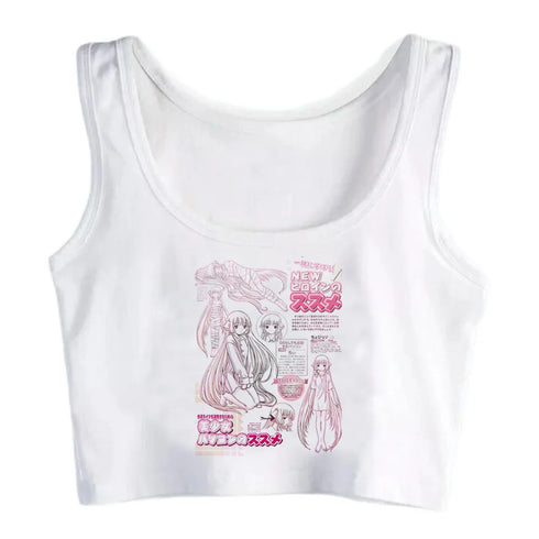 Japanese Anime Chobits Kawaii Cartoon Cropped Short Sleeve T Shirt for Women Vintage Aesthetic Punk Top