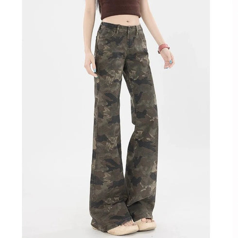 Chic Camouflage Wide Leg Jeans for Women