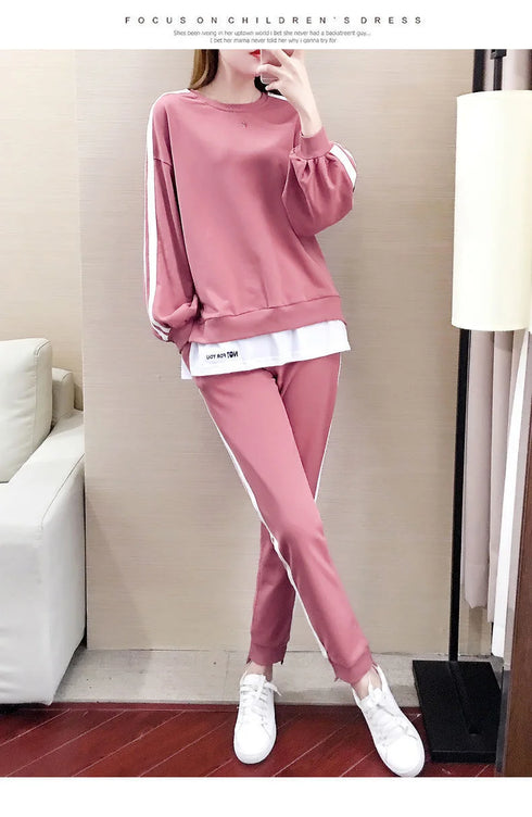 Women's Casual Loungewear Set - Long Sleeve Crop Top & Pants