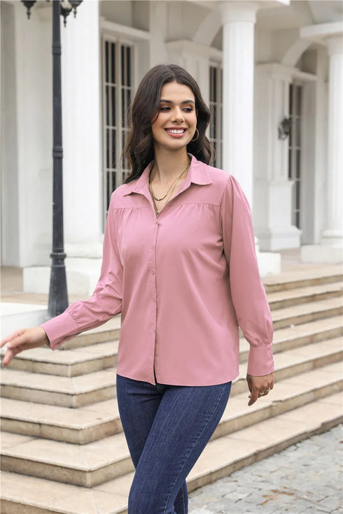 Elegant Long Sleeve Turn Down Collar Blouse