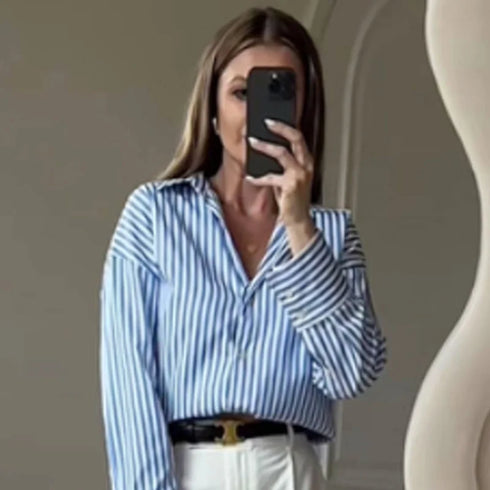 Elegant Oversized Button-Up Blouse for Women