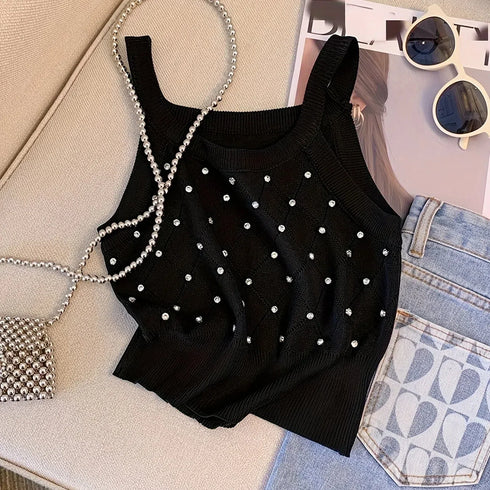 Rhinestone Eyelet Spaghetti Strap Cami Top