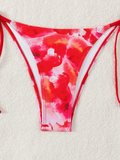 Floral Print Triangle Bikini Set with Brazilian Bottoms