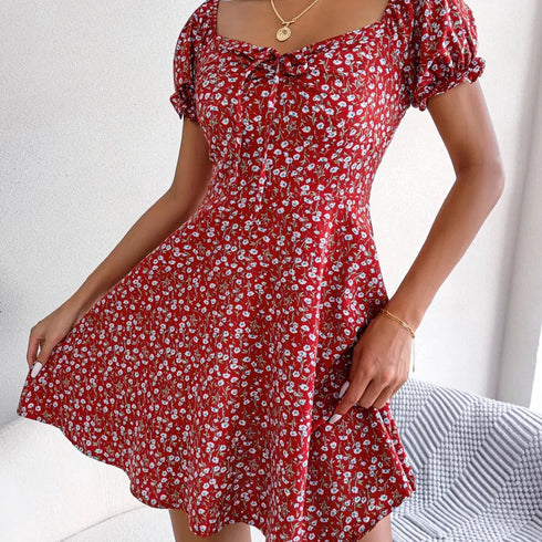 Floral Print A-Line Dress with Ruffled Sleeves