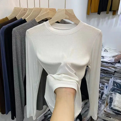 Slim Fit O-Neck Long Sleeve Top for Women