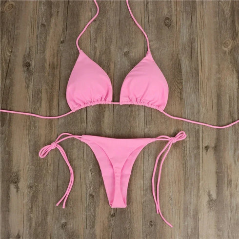 Adjustable Lace-Up Triangle Bikini in Multiple Colours