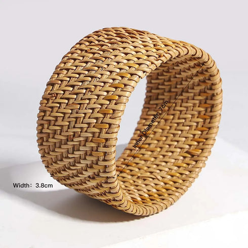 ALLYES Boho Wood Bamboo Rattan Weave Bracelet for Women