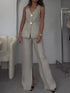 Women's V-Neck Sleeveless Waistcoat & Wide Leg Pant Set