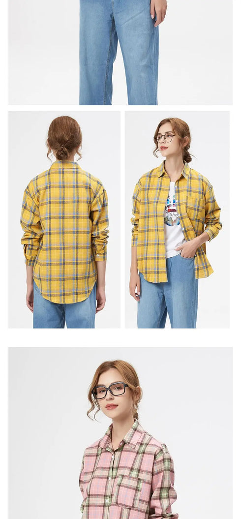 Loose Women's Plaid Shirt - Long Sleeve Casual Blouse
