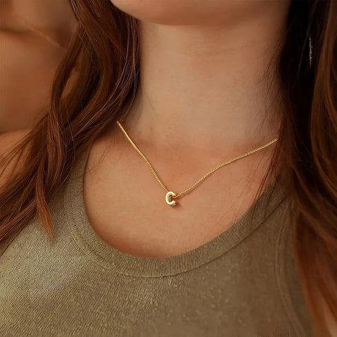 3D Bubble Initial A-Z Mini Necklace - Gold Plated