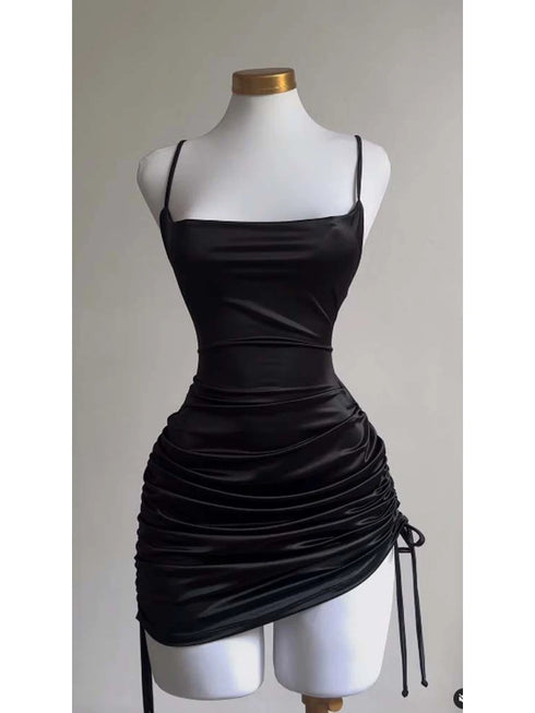 Women’s Sleeveless Backless Satin Bodycon Mini Dress for Summer Party Clubwear with Lace-Up Design and Hollow Out Details