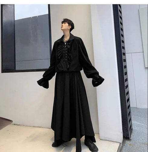 Victorian Gothic Ruffled Lace Up Blouse