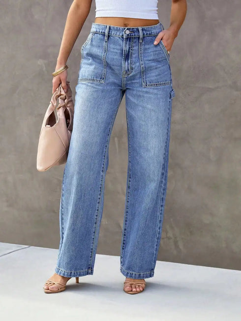 Women's Light Blue Wide Leg Straight-Leg Jeans