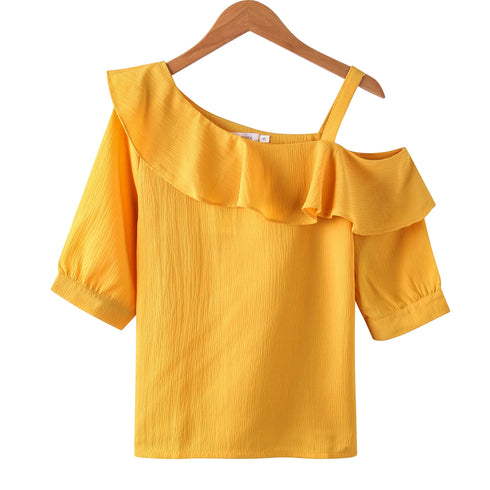 Ruffled Off-the-Shoulder Chiffon Top