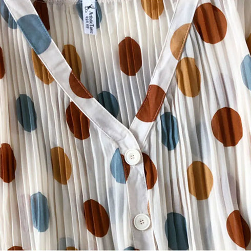 Polka Dot V-Neck Chiffon Blouse with Lantern Sleeves