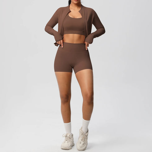 3-Piece Brown Yoga Set for Women