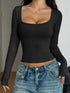 Hot Basic Square Neck Slim Women's Bottoming Clothing Casual Solid Long Sleeve Tops Versatile Fashion Multi-Color Blouse Gifts