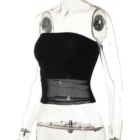 Mesh Corset Black Crop Top for Women