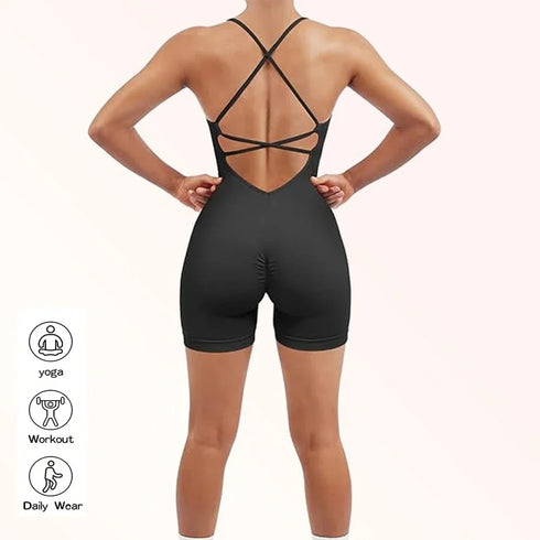 Criss Cross Backless Cami Sports Romper