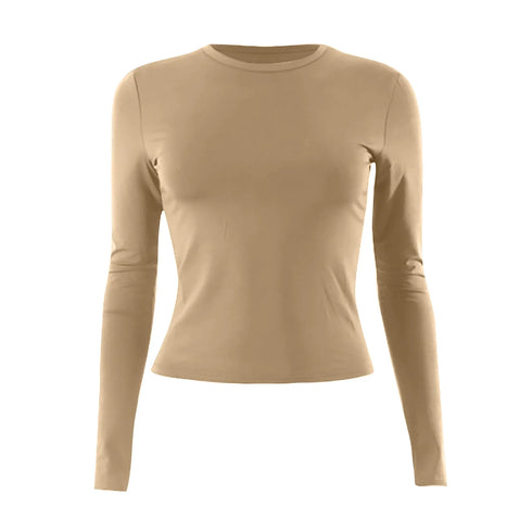 Womens Long Sleeve Bodycon Crop Top - Solid Colours