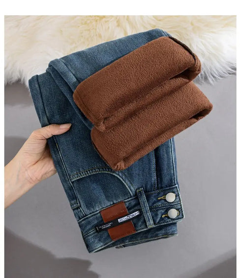 Women's High Waist Wide Leg Jeans - Fleece Lined