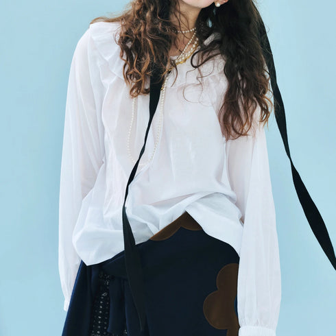 Imakokoni Autumn Loose Cotton T-Shirt with Lace Collar