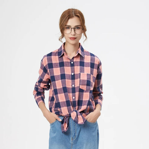 Loose Women's Plaid Shirt - Long Sleeve Casual Blouse