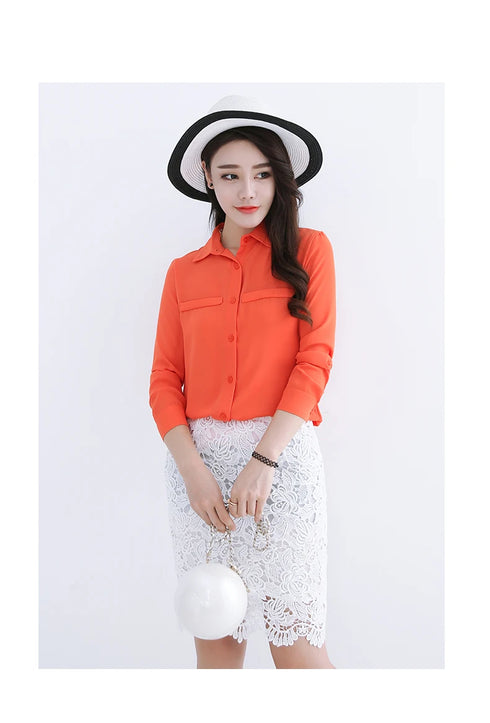 Simple Solid Color Loose Women's Chiffon Shirt Tops 2023 New Long Sleeve Casual Elegance Woman Blouses Lady Office Shirt Clothes