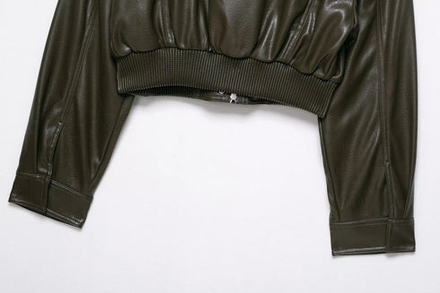 Chic Faux Leather Jacket for Women - Casual Long Sleeve