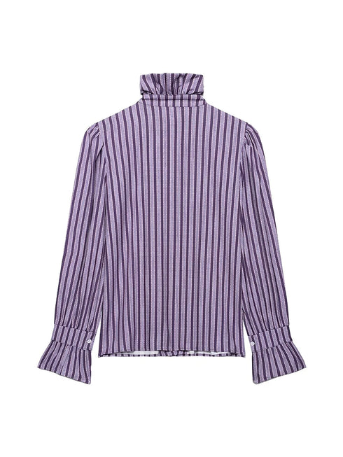 Elegant Ruffled Purple Casual Blouse for Women