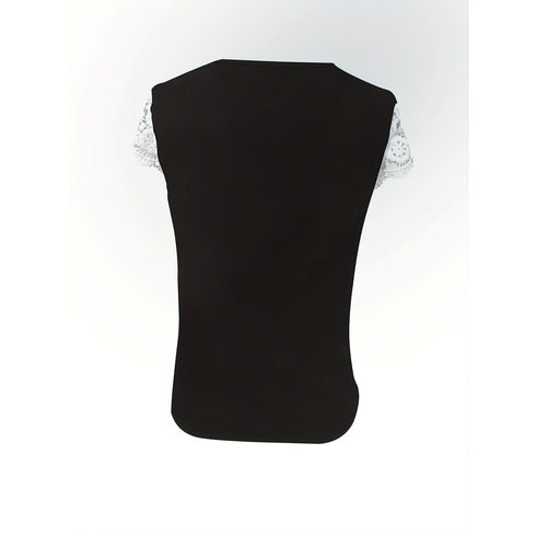 Women's Contrast Lace V-Neck T-Shirt